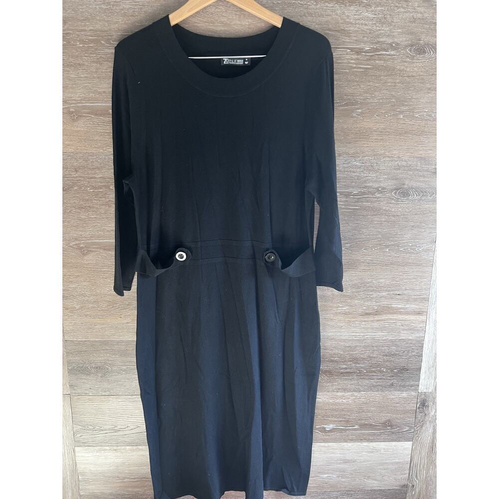 7Th Avenue Black dress XL long sleeves knit stretchy midi Classic Modest Office